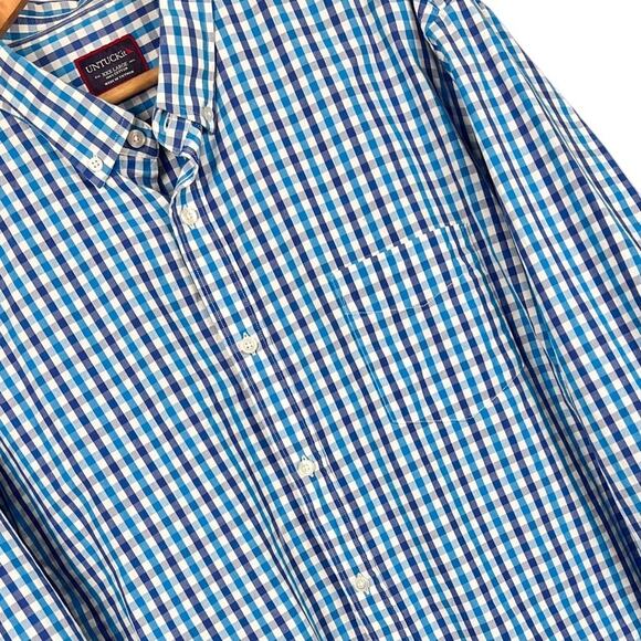 UNTUCKit Mens 3XL Blue Gingham Check 100% Cotton Office Career Work Button Shirt - Picture 1 of 8
